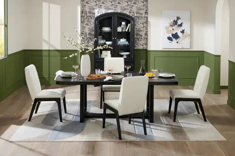 Chaise de salle à manger en tissu bouclé – Noir charbon et blanc
