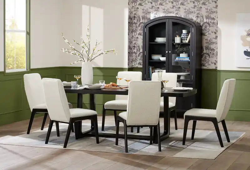 Chaise de salle à manger en tissu bouclé – Noir charbon et blanc