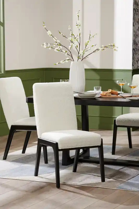 Chaise de salle à manger en tissu bouclé – Noir charbon et blanc