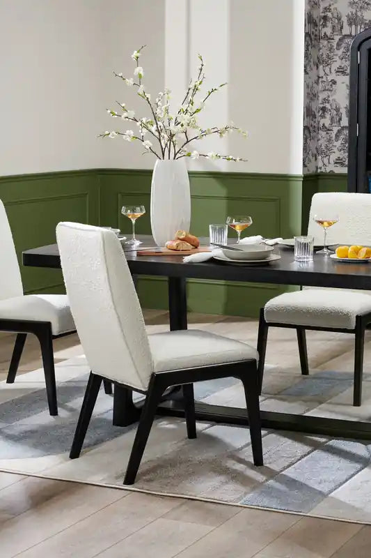 Chaise de salle à manger en tissu bouclé – Noir charbon et blanc