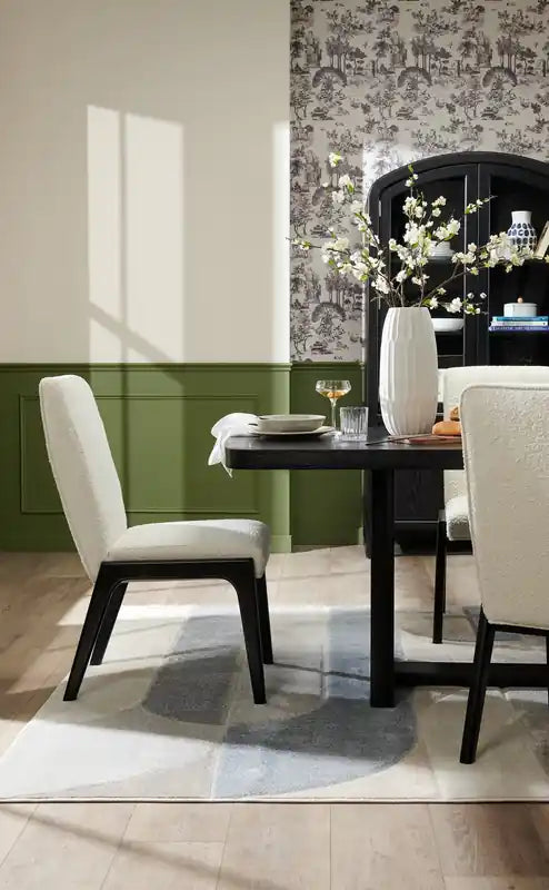 Chaise de salle à manger en tissu bouclé – Noir charbon et blanc