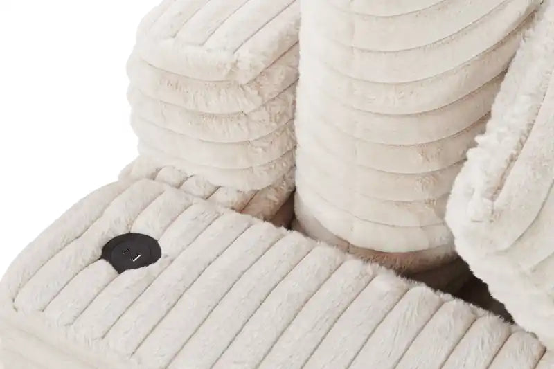 Chaise longue en fausse fourrure ultra douce de 58 po avec deux porte-gobelets et un port USB