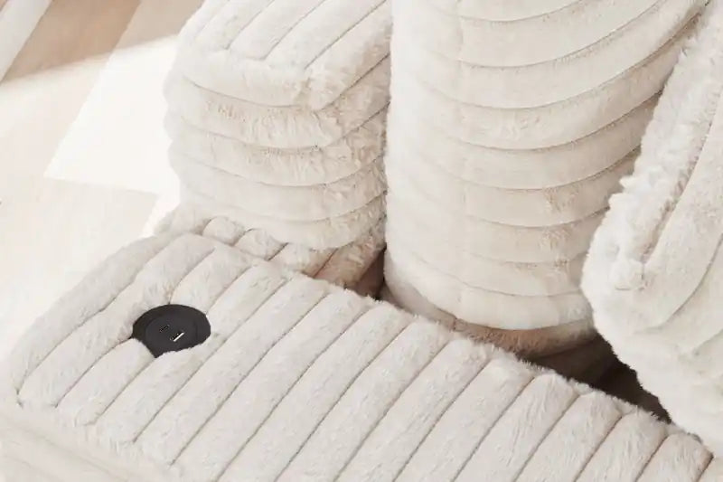 Chaise longue en fausse fourrure ultra douce de 58 po avec deux porte-gobelets et un port USB