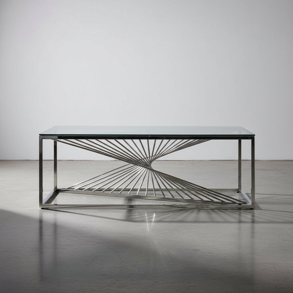 Andreas 47.25 Modern Glass Top Coffee Table - Silver with Chrome Metal Base