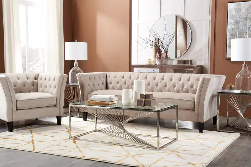 47.25 Table basse moderne en verre - Argent avec base en métal chromé
