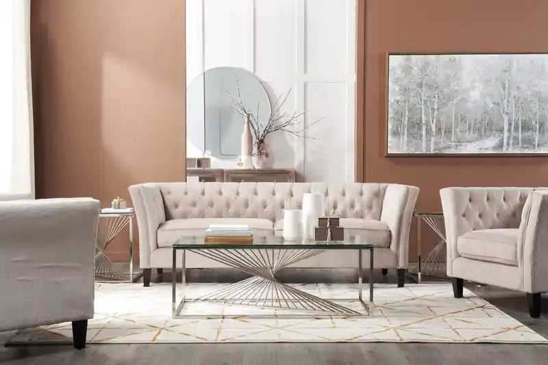 47.25 Table basse moderne en verre - Argent avec base en métal chromé