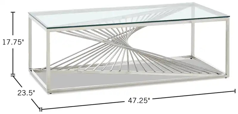 47.25 Table basse moderne en verre - Argent avec base en métal chromé