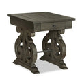 Bellamy 22 Traditional End Table with Storage - Dark Brown Pine with Scroll Design Wood Base