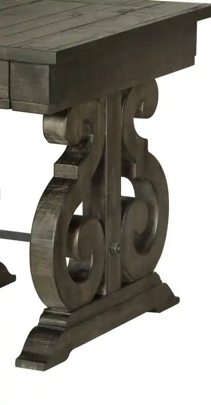 22 Table d'appoint traditionnelle avec rangement – Pin brun foncé avec base en bois à volutes