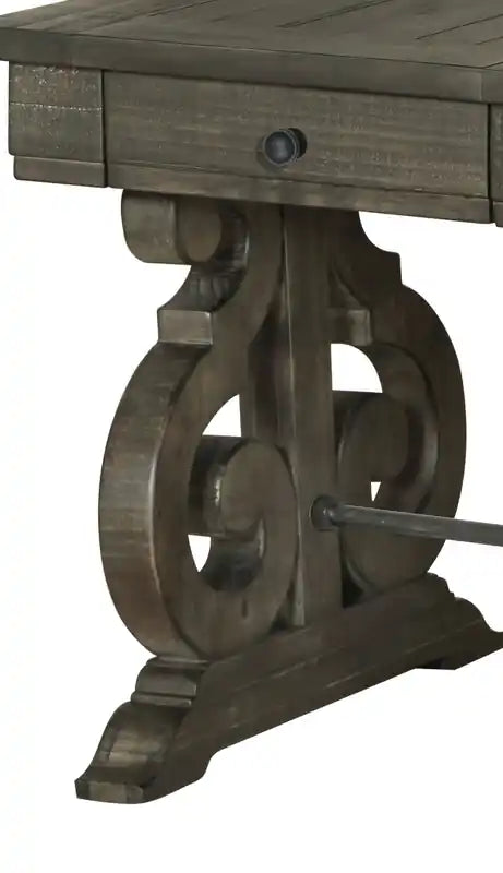 22 Table d'appoint traditionnelle avec rangement – Pin brun foncé avec base en bois à volutes