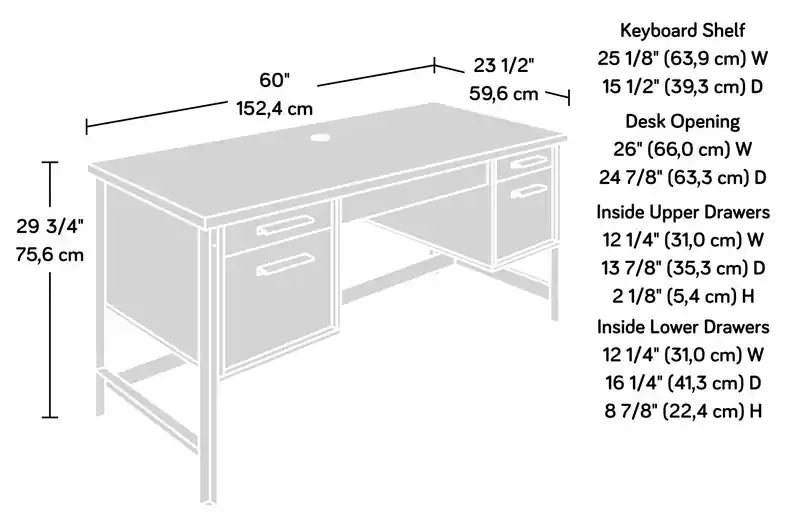 60 Table de bureau d'ordinateur de qualité commerciale industrielle avec 5 tiroirs et plateau de clavier - Chêne Barrel