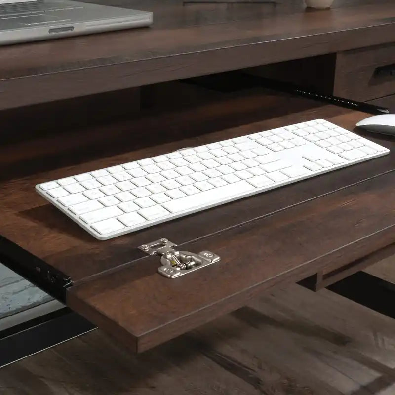 60 Table de bureau d'ordinateur de qualité commerciale industrielle avec 5 tiroirs et plateau de clavier - Chêne Barrel