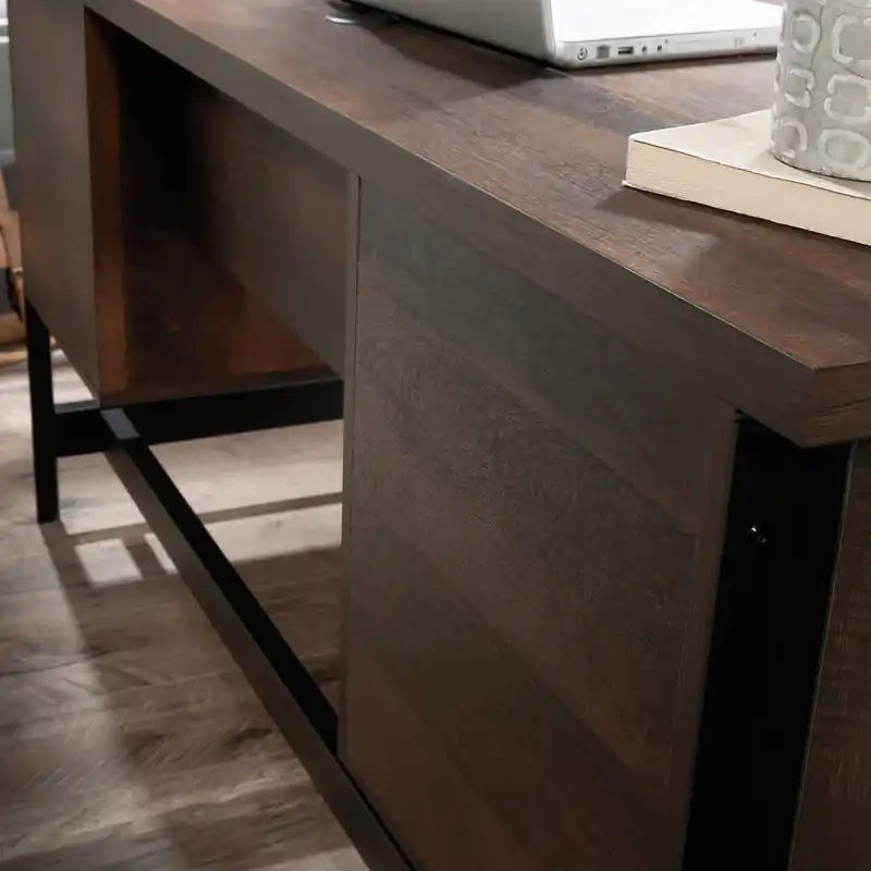 60 Table de bureau d'ordinateur de qualité commerciale industrielle avec 5 tiroirs et plateau de clavier - Chêne Barrel