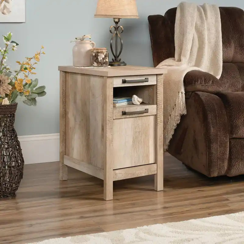 Table d'appoint rustique avec rangement (14,37 po) - Chêne clair