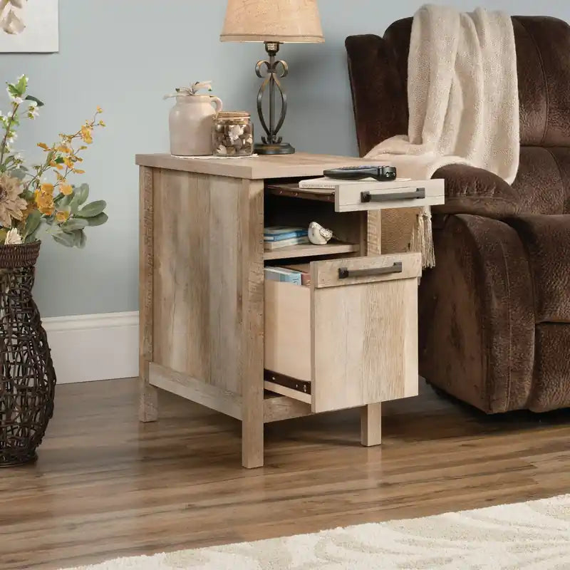 Table d'appoint rustique avec rangement (14,37 po) - Chêne clair