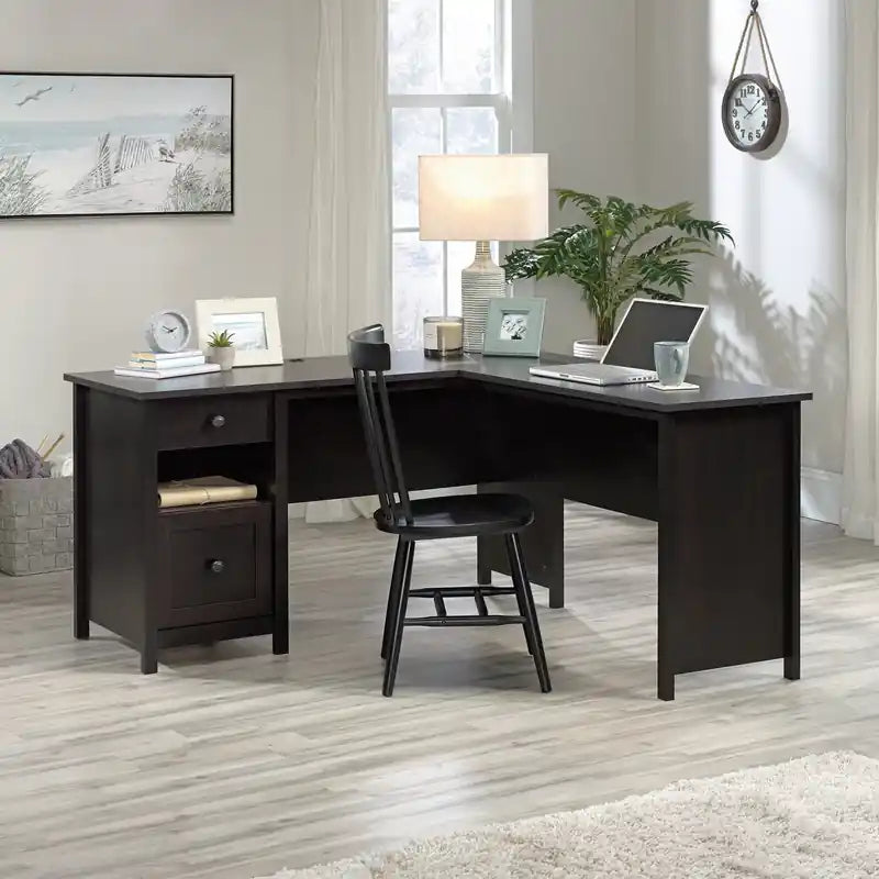 Bureau d'angle de 150 cm avec tiroir de classement - Noir vieilli