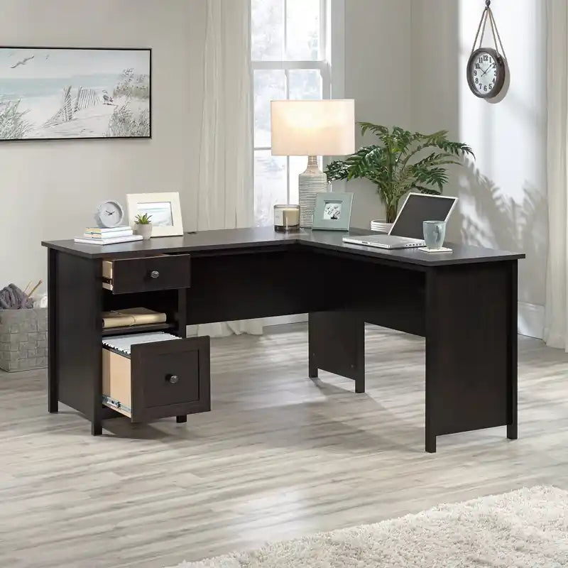 Bureau d'angle de 150 cm avec tiroir de classement - Noir vieilli