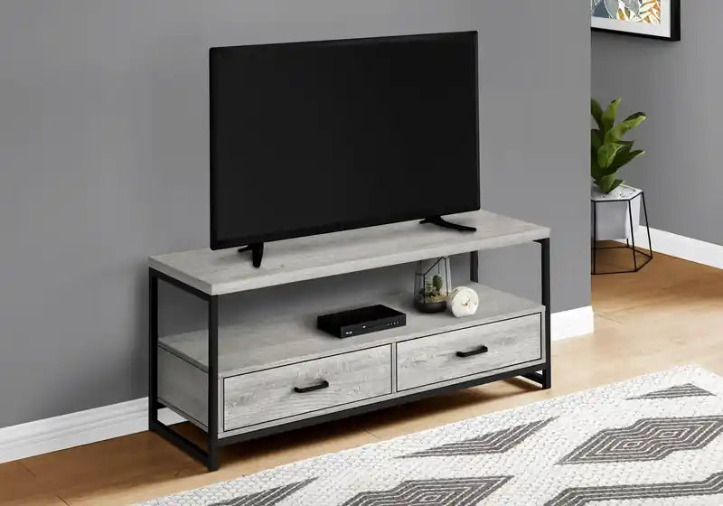 Meuble TV moderne de 48 po avec rangement et gestion des câbles pour téléviseurs jusqu'à 55 po - Gris