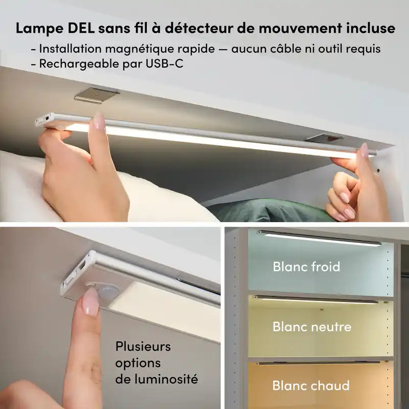 Système de placard modulable de 100 W avec éclairage LED, tringles, étagères, tiroirs et portes - Style Shaker
