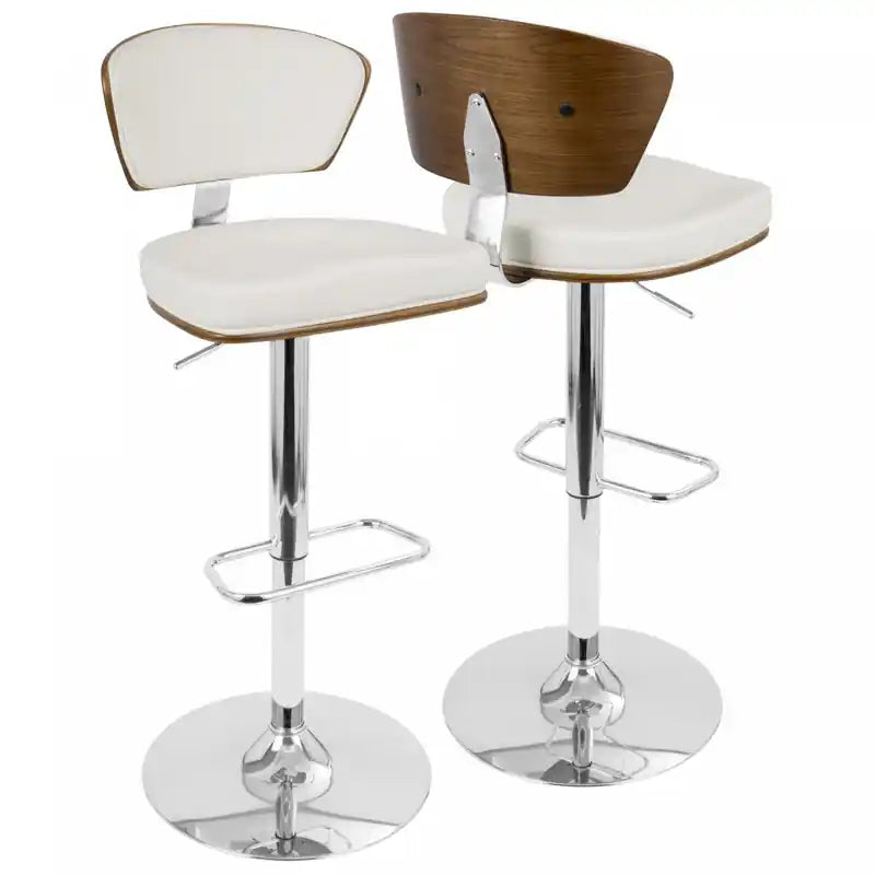 LumiSource Ravinia Faux Leather Mid-Century Modern Adjustable Barstool with Swivel - Walnut/White