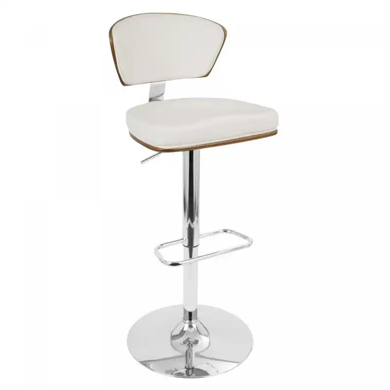Tabouret de bar moderne réglable du milieu du siècle en similicuir avec pivot - Noyer/Blanc