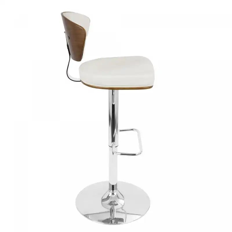 Tabouret de bar moderne réglable du milieu du siècle en similicuir avec pivot - Noyer/Blanc