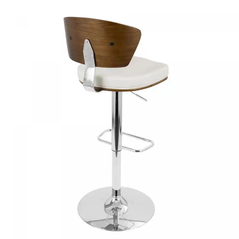 Tabouret de bar moderne réglable du milieu du siècle en similicuir avec pivot - Noyer/Blanc