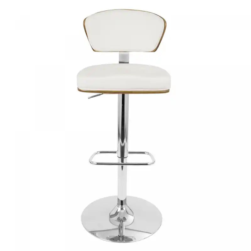Tabouret de bar moderne réglable du milieu du siècle en similicuir avec pivot - Noyer/Blanc