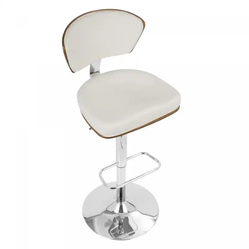 Tabouret de bar moderne réglable du milieu du siècle en similicuir avec pivot - Noyer/Blanc