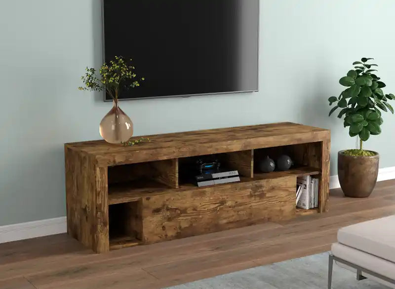 Meuble TV de 150 cm avec 1 Grand Tiroir et 5 Étagères - Bois Recyclé Marron