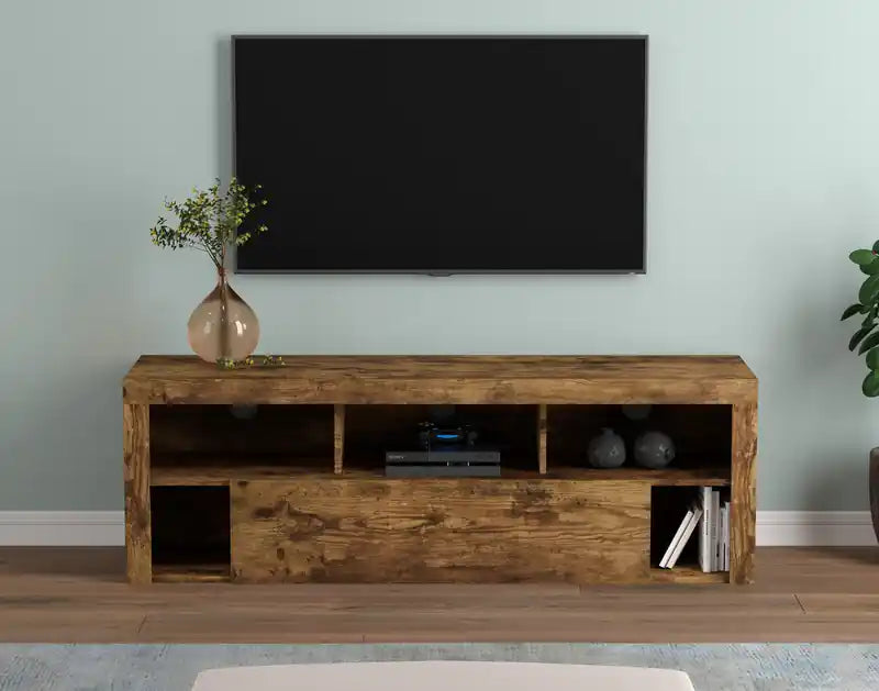 Meuble TV de 150 cm avec 1 Grand Tiroir et 5 Étagères - Bois Recyclé Marron