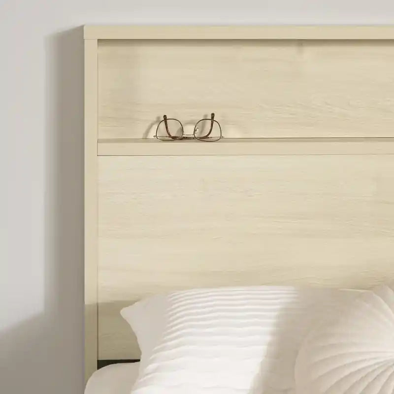 Tête de lit avec étagère de rangement - Chêne blanchi