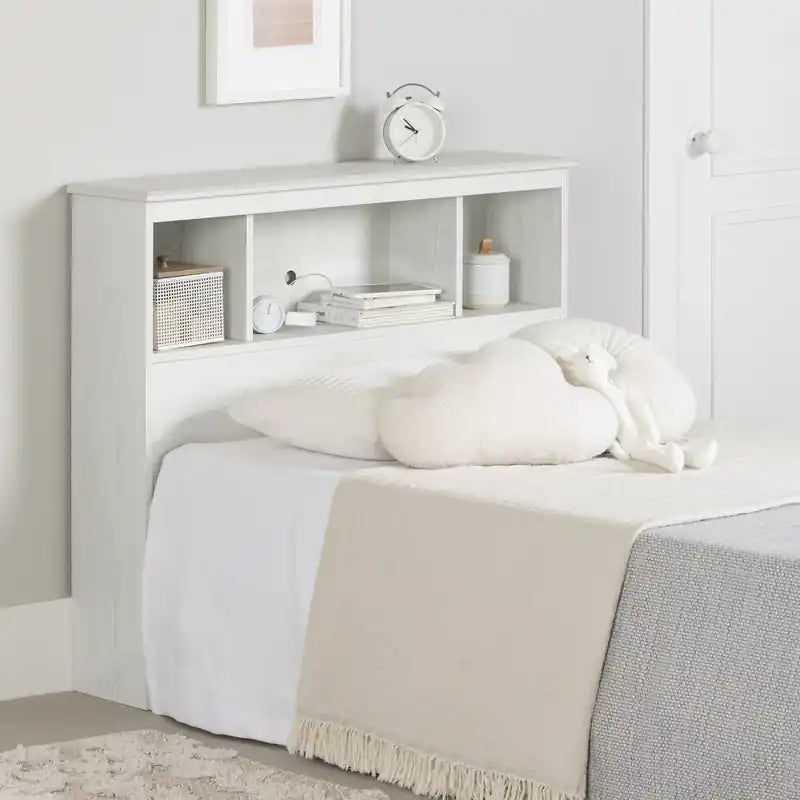 Tête de lit bibliothèque avec rangement - Pin blanc