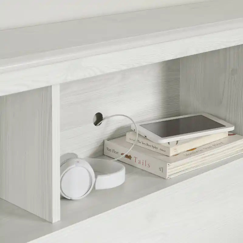 Tête de lit bibliothèque avec rangement - Pin blanc