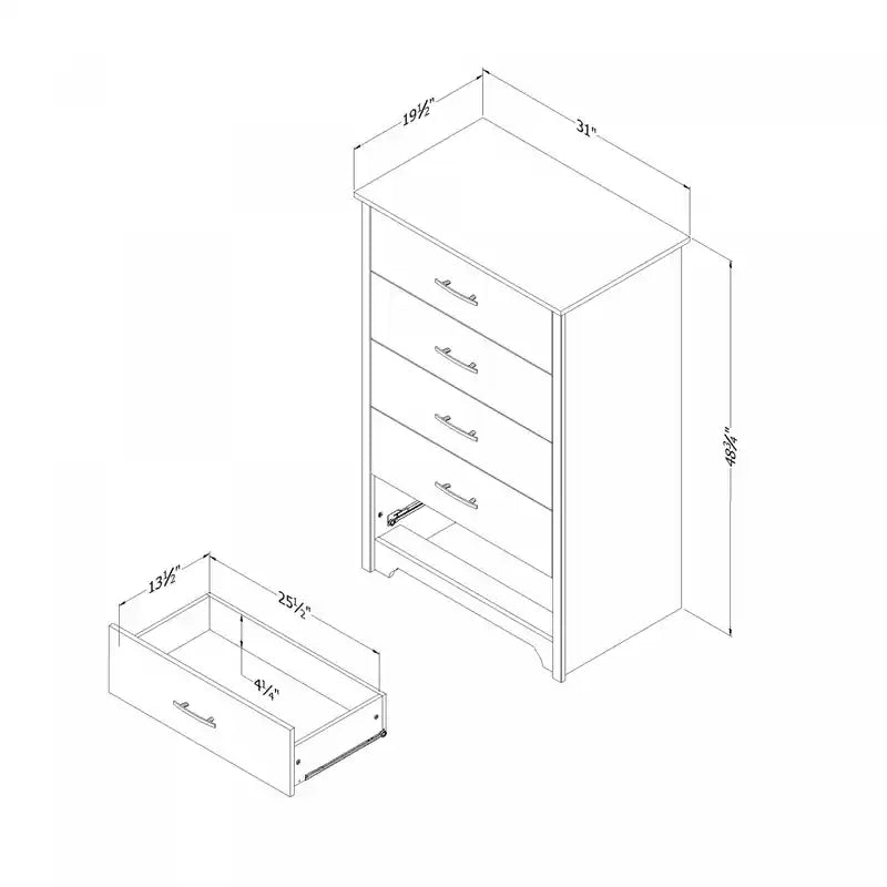 Commode 5 tiroirs - Blanc Pur