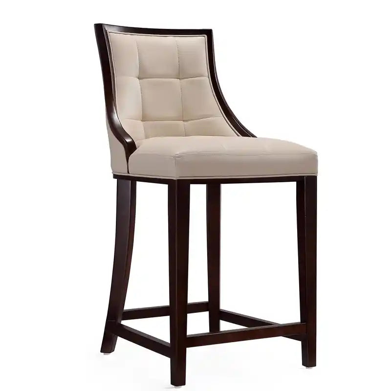 Manhattan Comfort Fifth Avenue 39.5 Beech Wood Counter Height Barstool - Cream & Dark Walnut