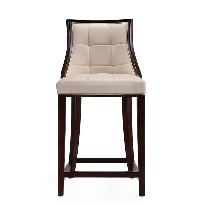 Tabouret de bar à hauteur de comptoir traditionnel en bois de hêtre de 39,5 po avec capitonnage cannelé - Crème et Noyer foncé