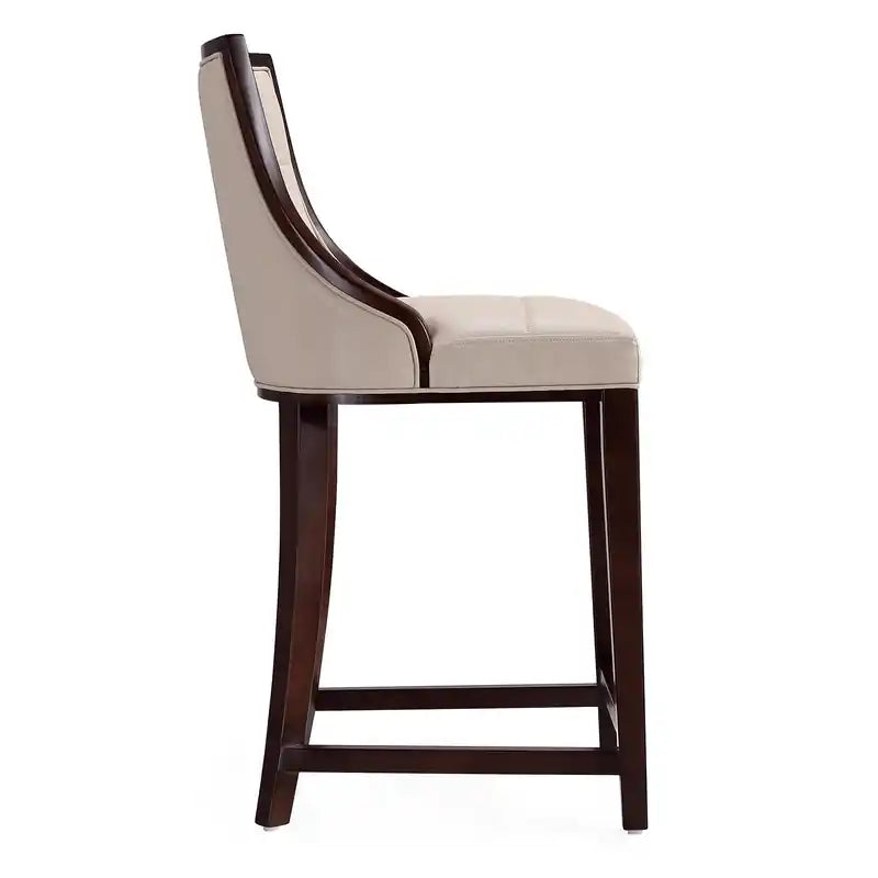 Tabouret de bar à hauteur de comptoir traditionnel en bois de hêtre de 39,5 po avec capitonnage cannelé - Crème et Noyer foncé