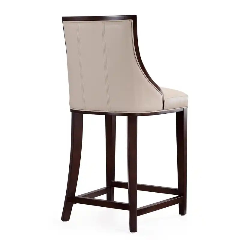 Tabouret de bar à hauteur de comptoir traditionnel en bois de hêtre de 39,5 po avec capitonnage cannelé - Crème et Noyer foncé