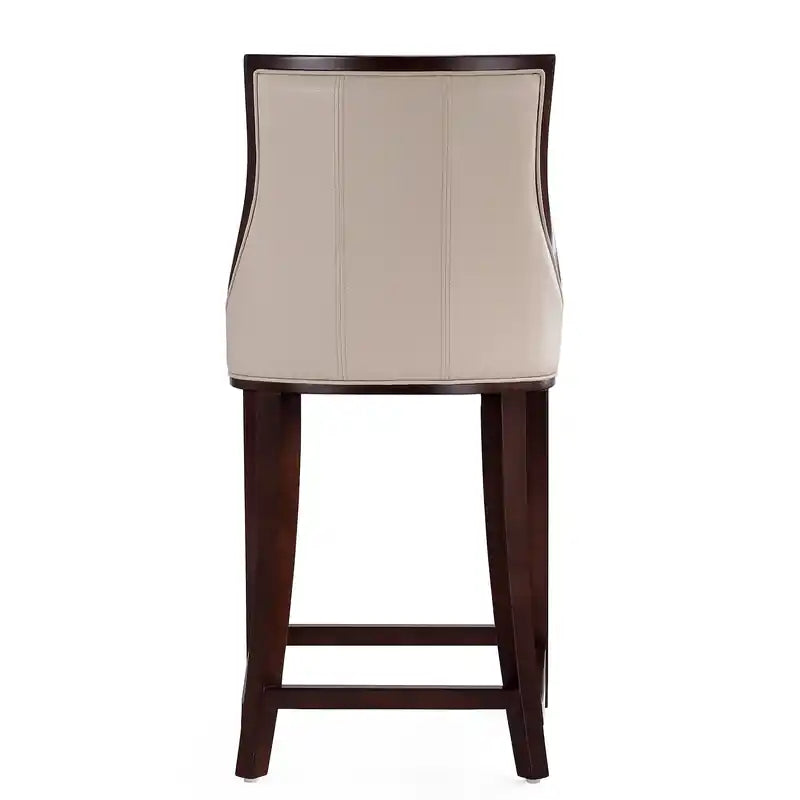 Tabouret de bar à hauteur de comptoir traditionnel en bois de hêtre de 39,5 po avec capitonnage cannelé - Crème et Noyer foncé