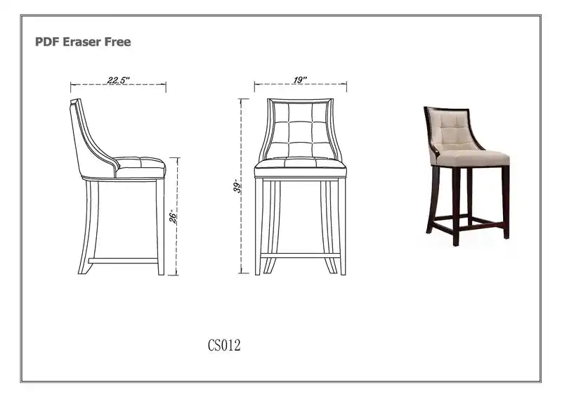 Tabouret de bar à hauteur de comptoir traditionnel en bois de hêtre de 39,5 po avec capitonnage cannelé - Crème et Noyer foncé