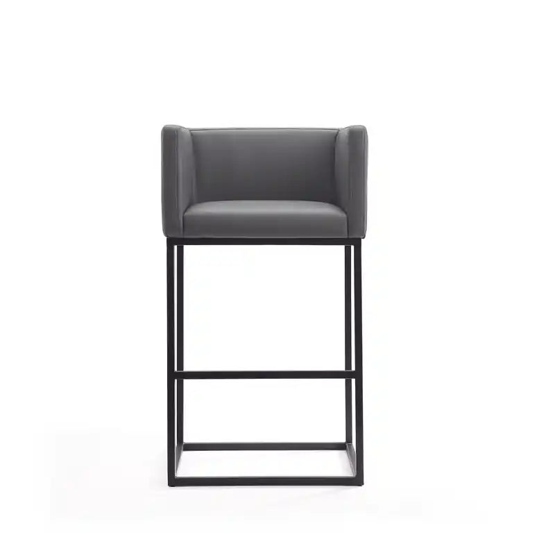 Tabouret de bar postmodern en métal avec siège en similicuir - Gris et noir