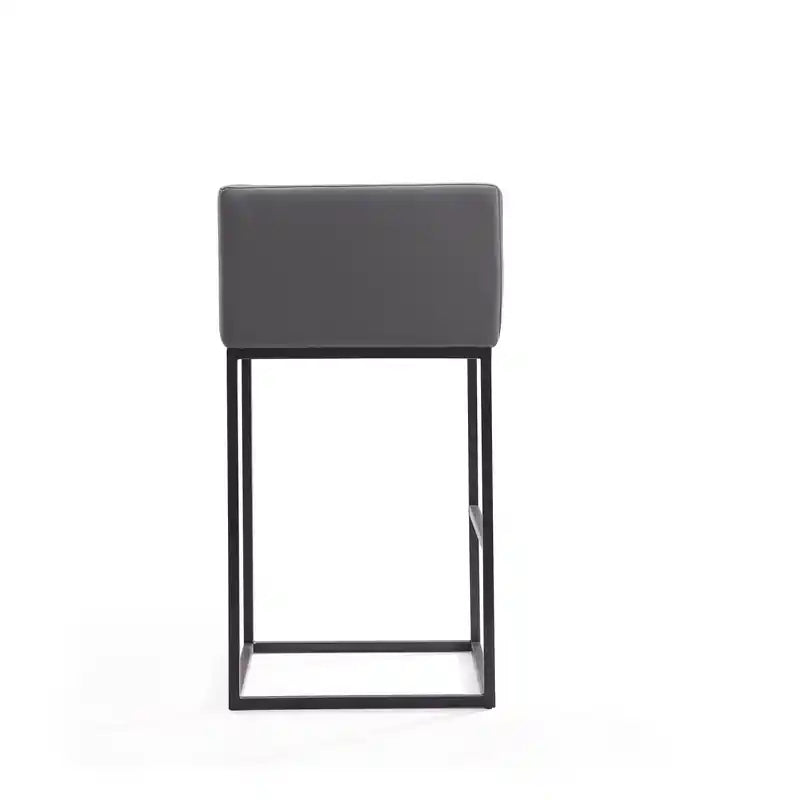 Tabouret de bar postmodern en métal avec siège en similicuir - Gris et noir