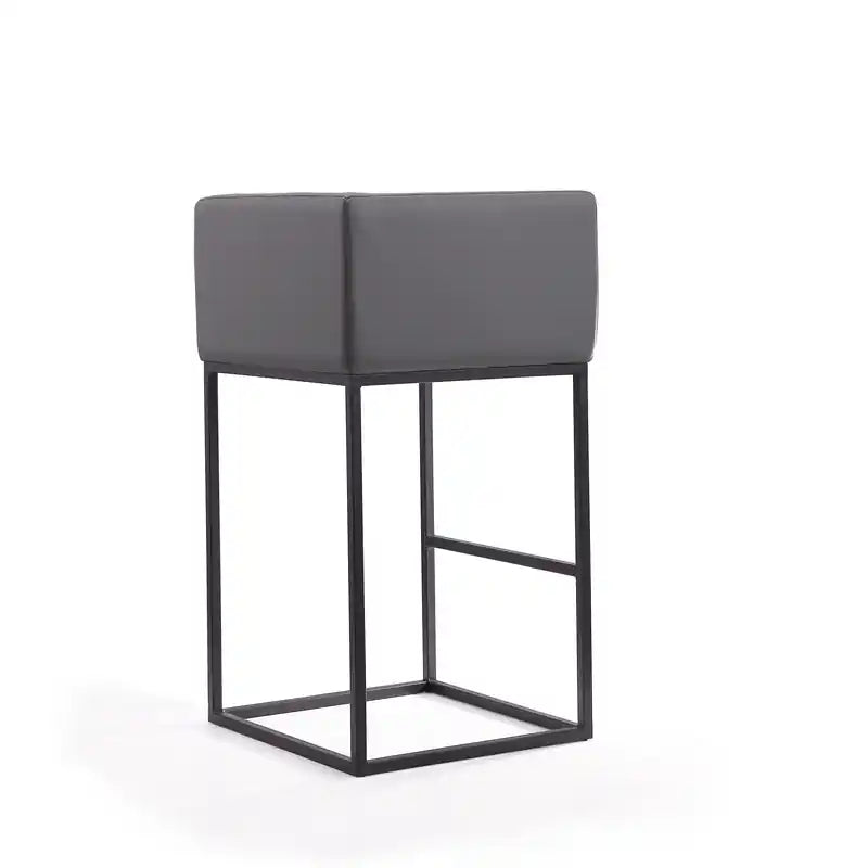 Tabouret de bar postmodern en métal avec siège en similicuir - Gris et noir
