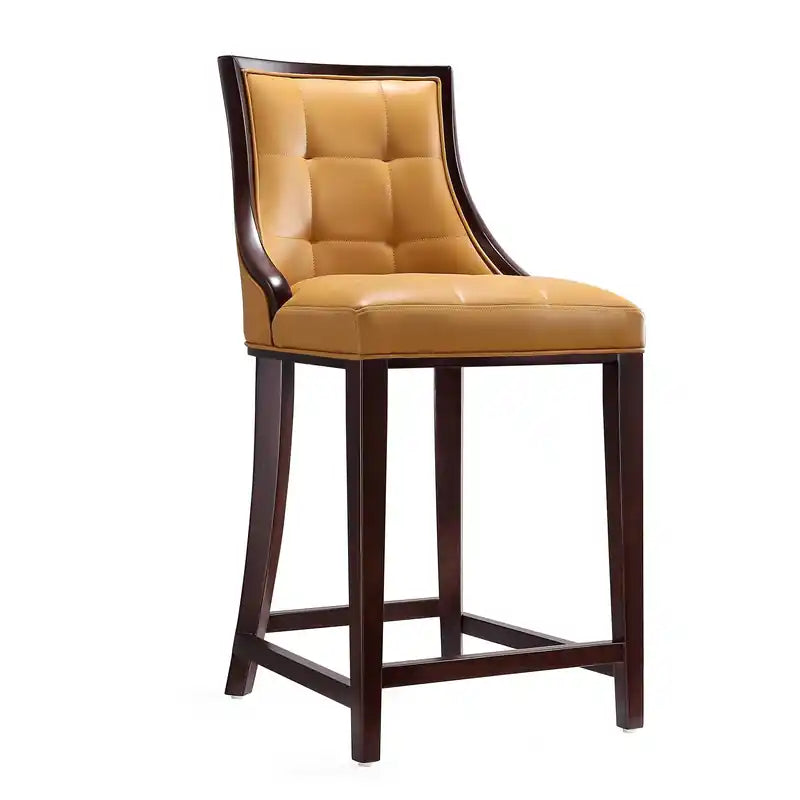 Tabouret de bar à hauteur de comptoir traditionnel en bois de hêtre de 39,5 po avec capitonnage cannelé - Crème et Noyer foncé