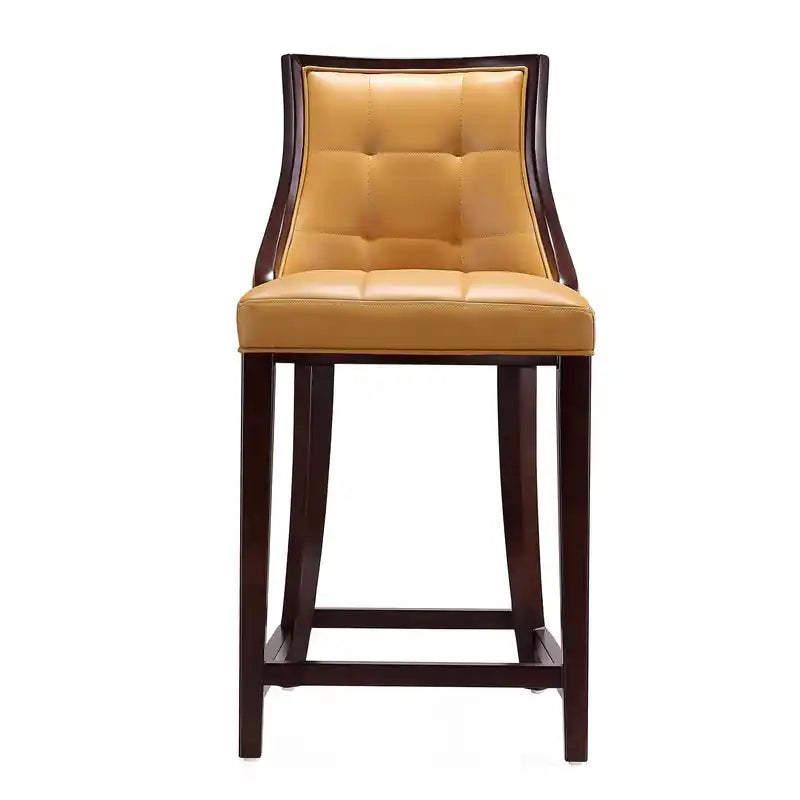 Tabouret de bar à hauteur de comptoir traditionnel en bois de hêtre de 39,5 po avec capitonnage cannelé - Crème et Noyer foncé