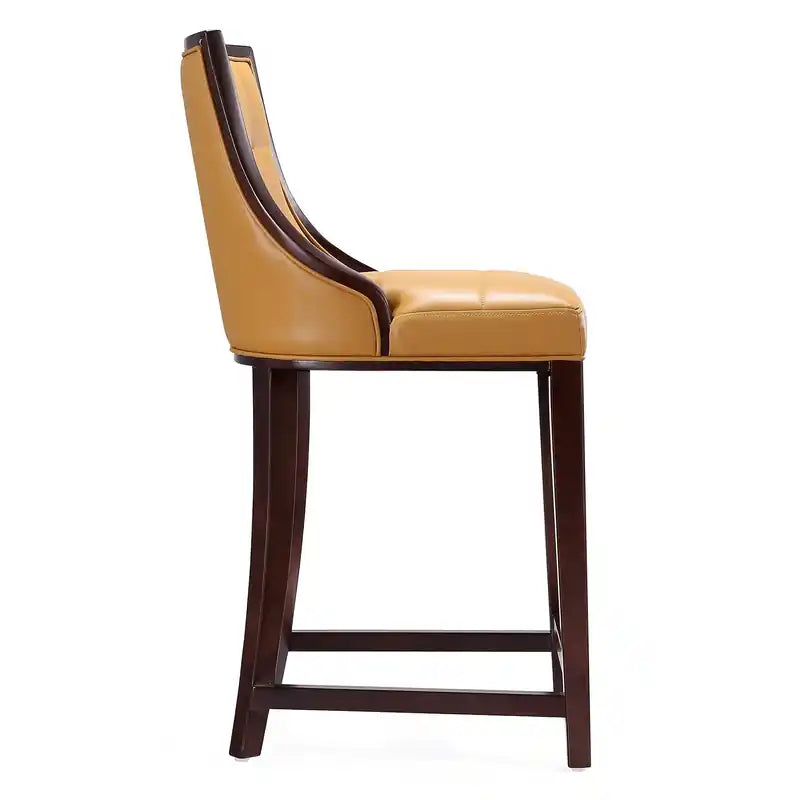 Tabouret de bar à hauteur de comptoir traditionnel en bois de hêtre de 39,5 po avec capitonnage cannelé - Crème et Noyer foncé