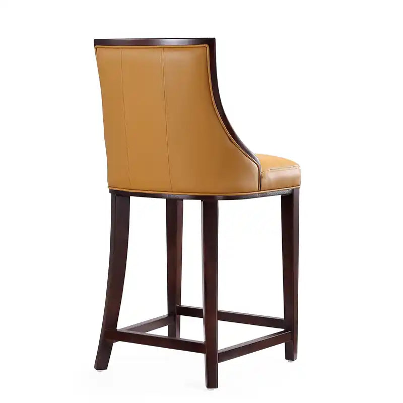 Tabouret de bar à hauteur de comptoir traditionnel en bois de hêtre de 39,5 po avec capitonnage cannelé - Crème et Noyer foncé