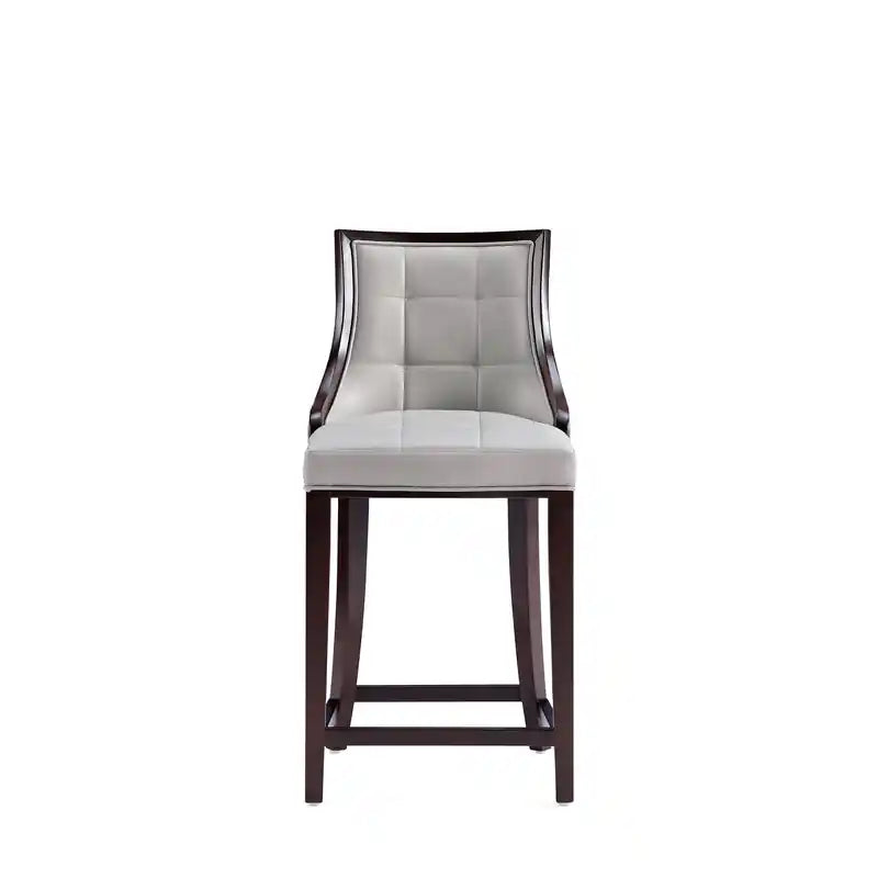 Tabouret de bar à hauteur de comptoir traditionnel en bois de hêtre de 39,5 po avec capitonnage cannelé - Crème et Noyer foncé