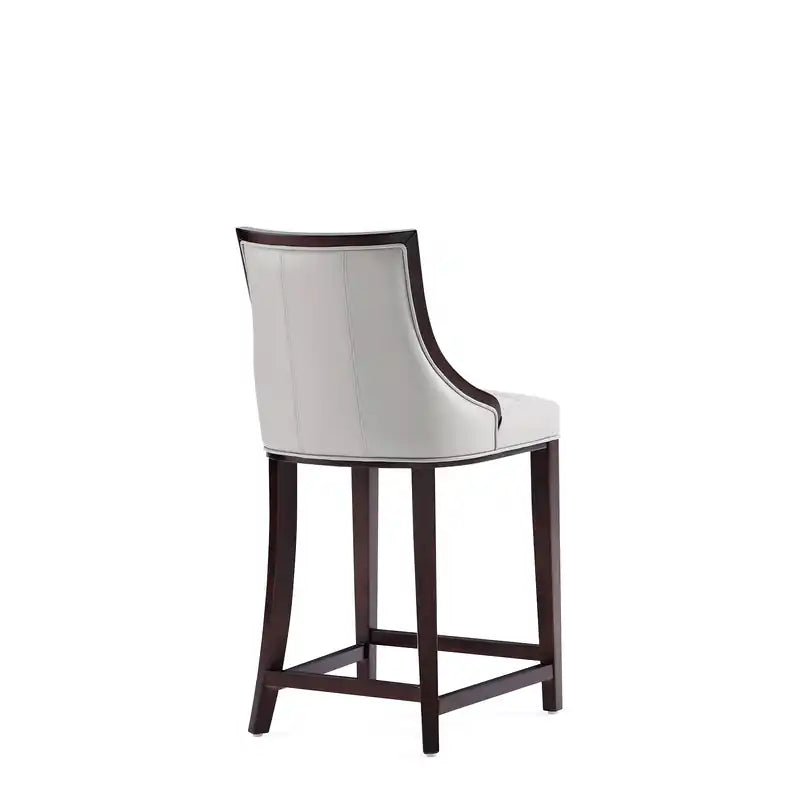 Tabouret de bar à hauteur de comptoir traditionnel en bois de hêtre de 39,5 po avec capitonnage cannelé - Crème et Noyer foncé